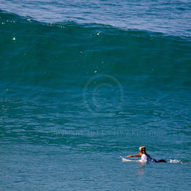Sally Fitzgibbons waiting for a wave at the Us Open Surf Contest