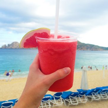 A Healthy Fruit Smoothie at the beach.