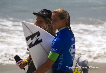 Courtney Conlogue Surf Champion getting interviewed at the beach