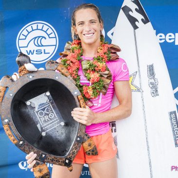 Courtney Conlogue of the USA is the 2017 Outerknown Fiji Women's Pro WINNER after defeating Tatiana Weston-Webb of Hawaii in a history making final in excellent conditions at Cloudbreak, Fiji.