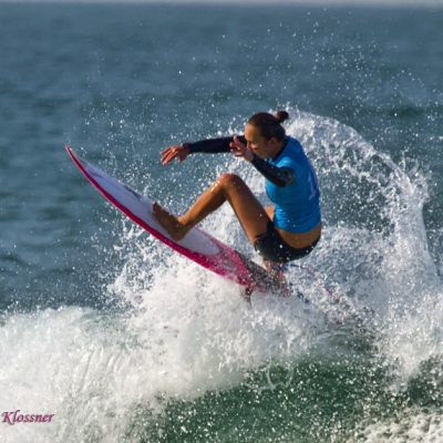 Carissa Moore at the Swatch Pro 2017 getting air.
