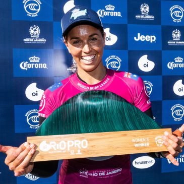 Sally Fitzgibbons of Australia wins the 2019 Oi Rio Pro for the third time in her career after winning the final at Barrinha, Saquarema on June 23, 2019 in Rio de Janeiro, Brazil.